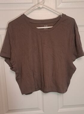 GAP Short Sleeve Crop Modern Tee in Taupe Brown XXL Tall 18/20 New